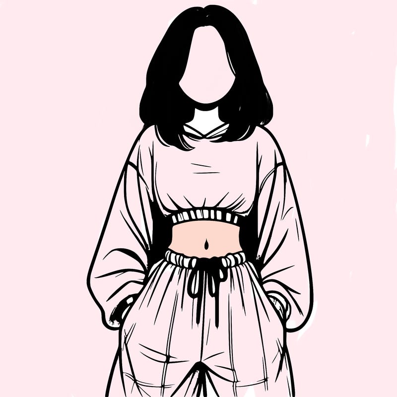 realistic girl faceless with baggy pants and a crop top