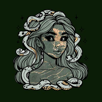 realistic girl with snakes as hair