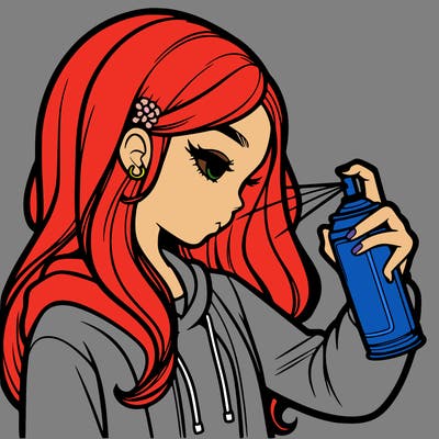 a realistic girl spray painting