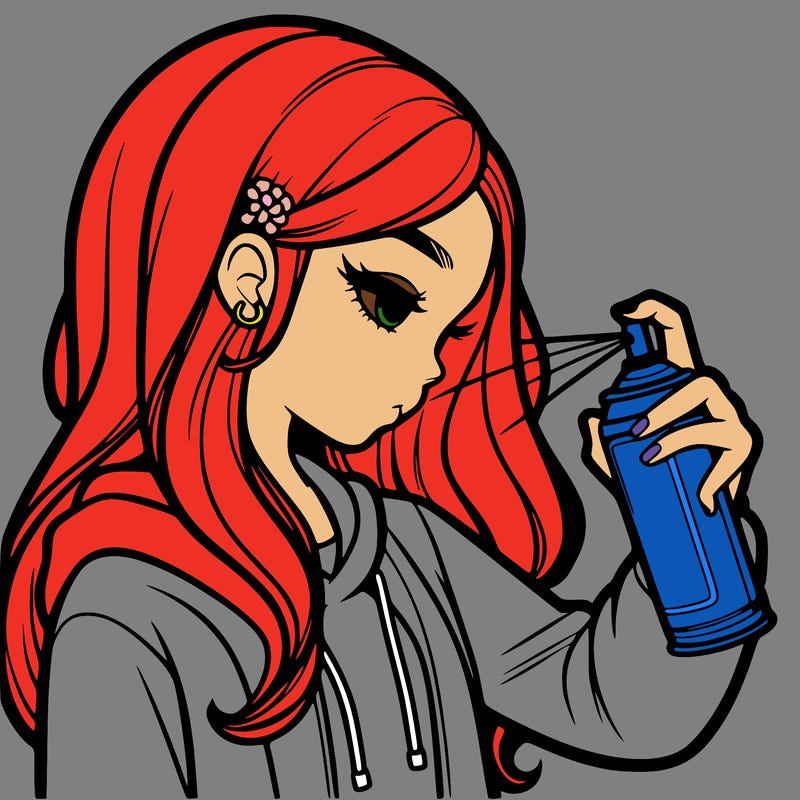 a realistic girl spray painting