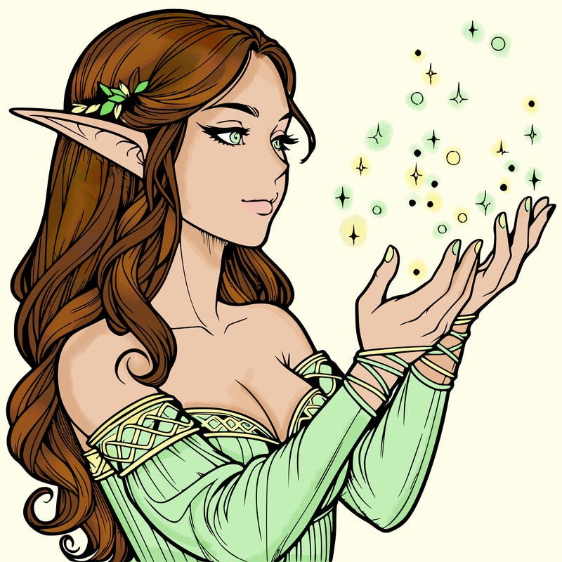 realistic elf girl doing magic