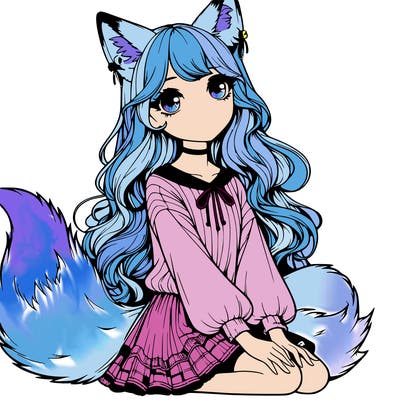 realistic girl with fox ears and tail