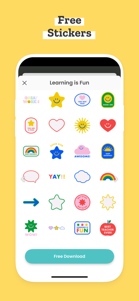 PicCollage EDU Collage Maker - Screen displaying free educational stickers for students in PicCollage EDU