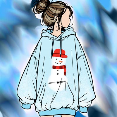 realistic girl with a oversized sweatshirt on and a bun