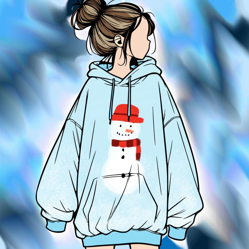 realistic girl with a oversized sweatshirt on and a bun
