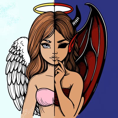 realistic angel half demon