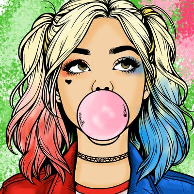 realististic girl blowing bubble -gum
