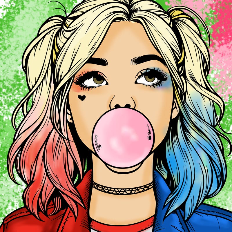 realististic girl blowing bubble -gum