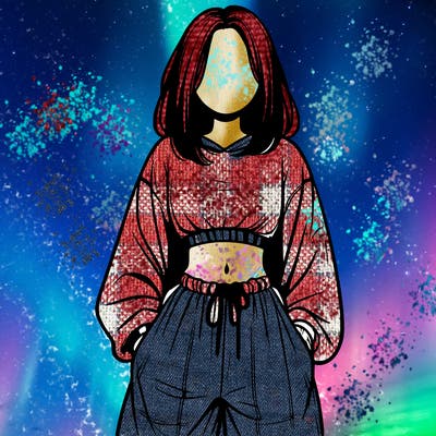 realistic girl faceless with baggy pants and a crop top