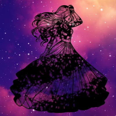 realistic woman with dress flowing in the wind