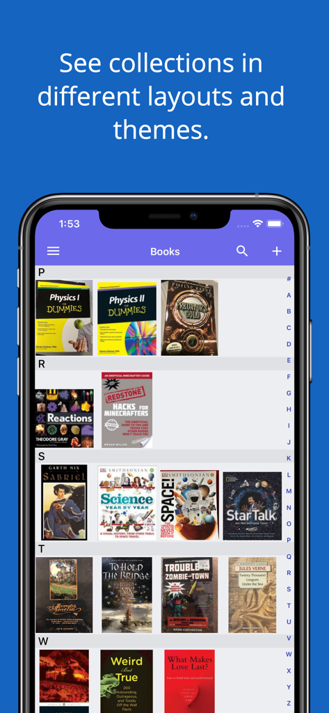 iCollect Everything: Inventory - Grid view of a book collection in the iCollect Everything inventory app