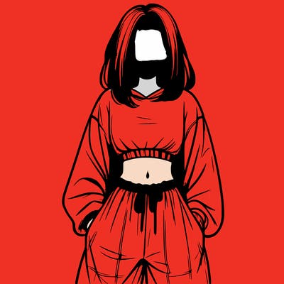 realistic girl faceless with baggy pants and a crop top