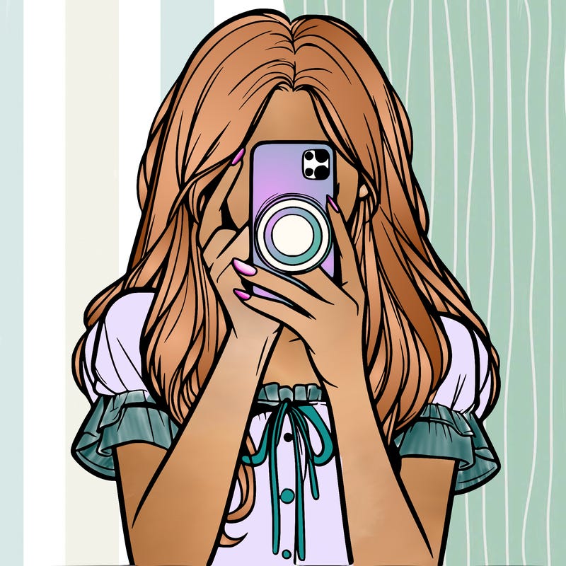 a realistic girl holding her phone taking pictures