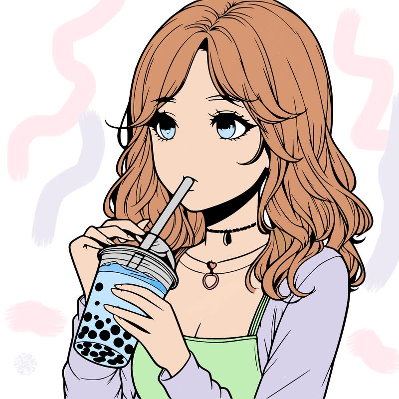 realistic girl drinking boba tea