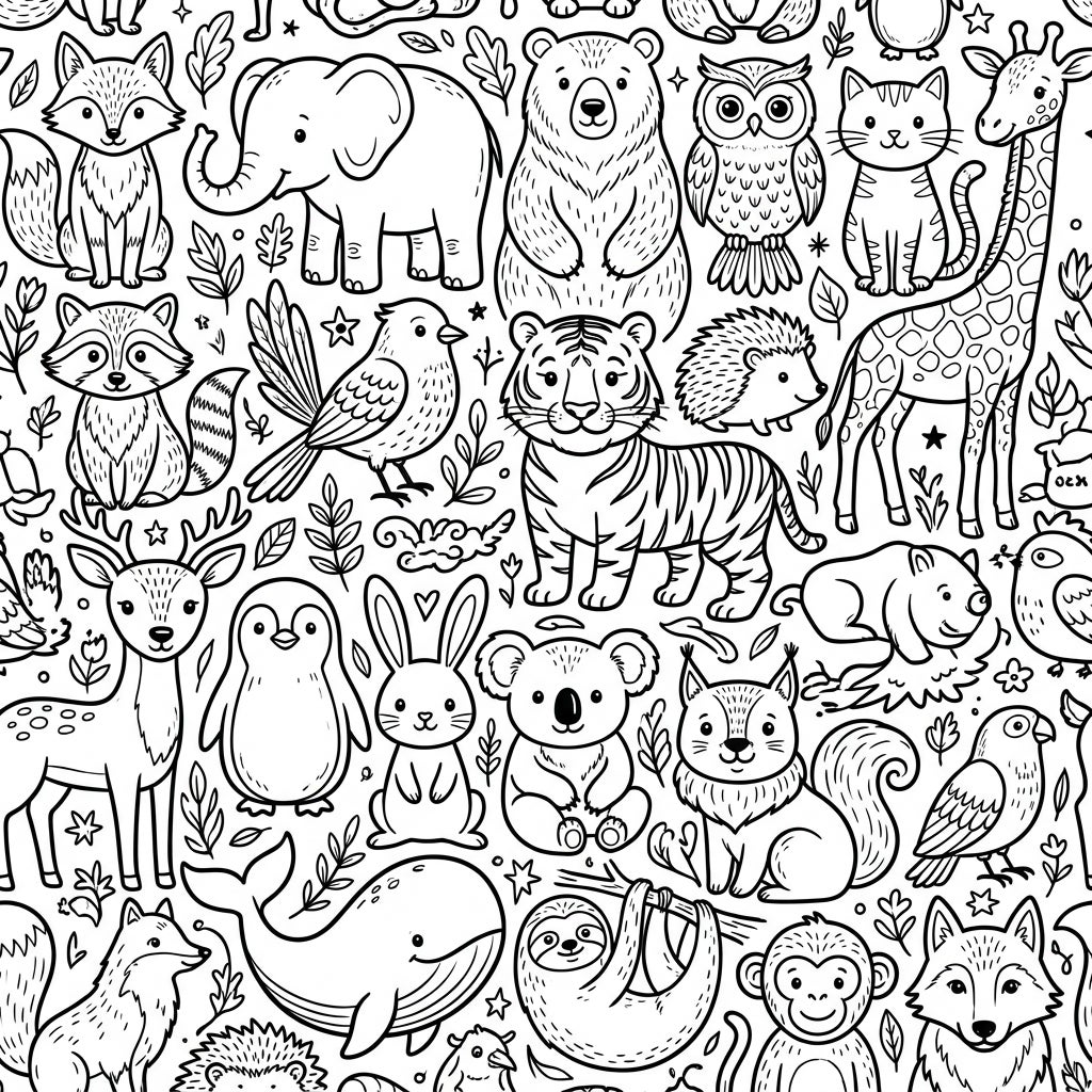 Animals Seamless Pattern Coloring Page for Kids — Color Pop