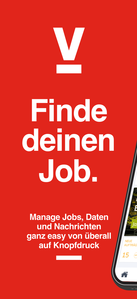 SPORTFIVE Eventjobs - A red marketing screen for the SPORTFIVE Eventjobs app with text about finding and managing event jobs