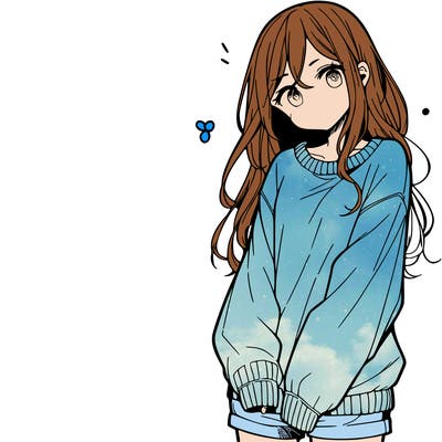 manga teen girl  in a sweater and baggy pants