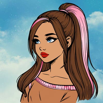 realistic girl with a high ponytail