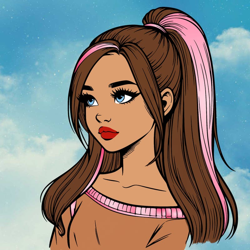 realistic girl with a high ponytail