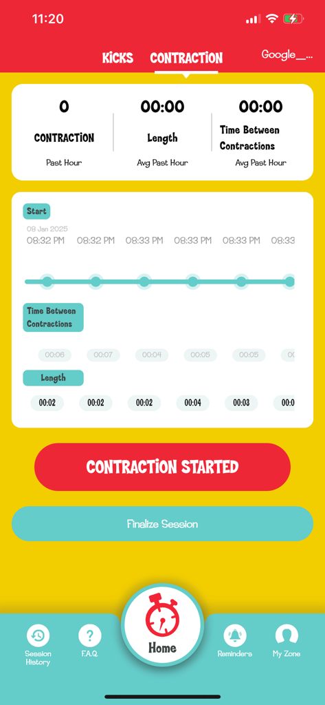Count the Kicks app interface for timing pregnancy contractions