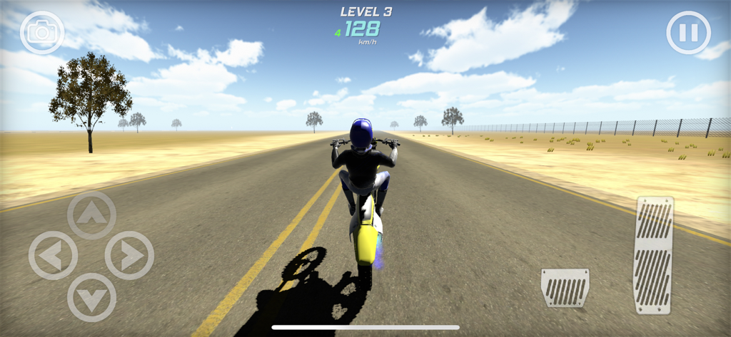 A motorbike rider performing a wheelie on an open road in MX Grau Simulator