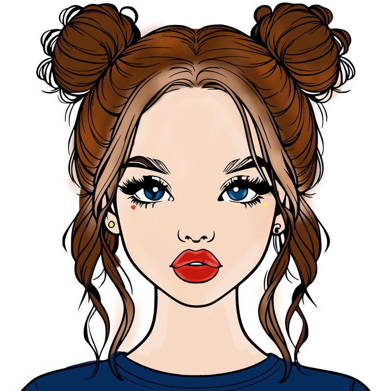 realistic girl with two buns in hair and lips