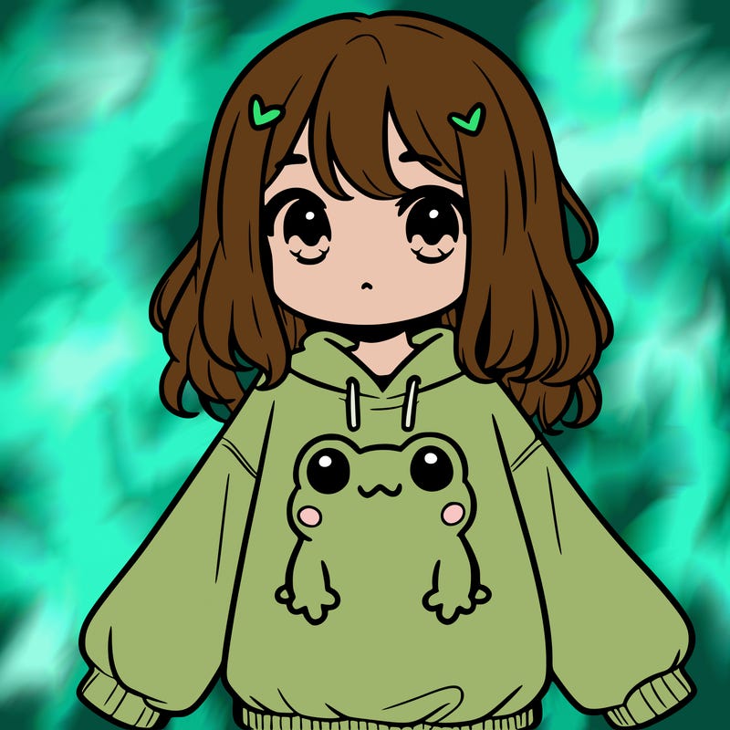girl wearing frogging sweatshirt