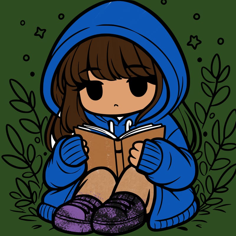 girl in oversized hoodie reading a book