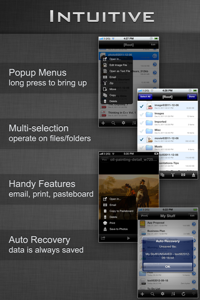 File Manager - Folder Plus - Folder Plus file manager interface showing context menus and file management features.