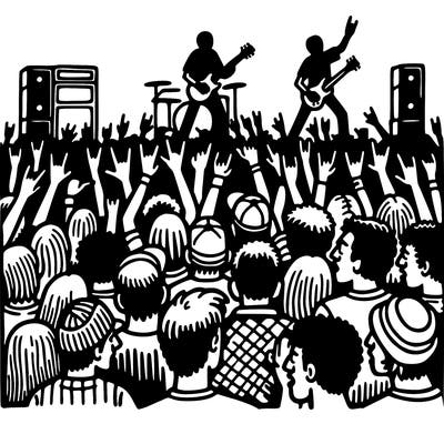 bold and clean: a crowd of fans at a grunge concert.
