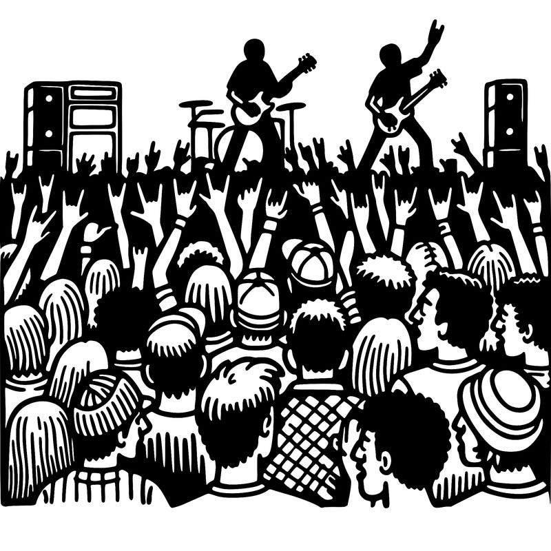 bold and clean: a crowd of fans at a grunge concert.