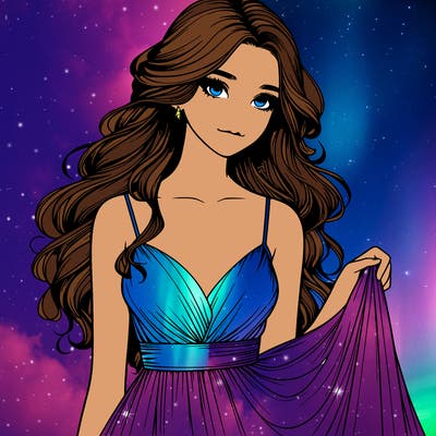 realistic girl in flowy silky prom dress