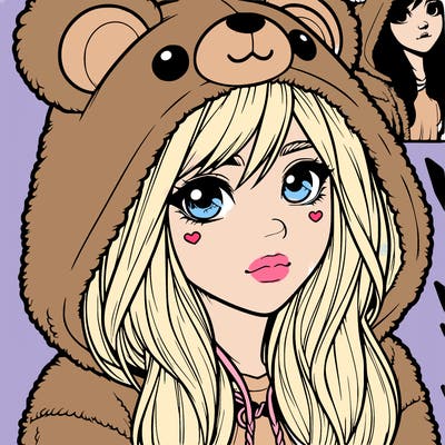 realistic girl in a bear hoodie