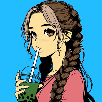 realistic girl with braided hair drinking boba