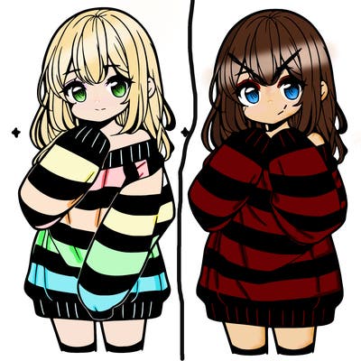 anime girl in a striped oversized sweater