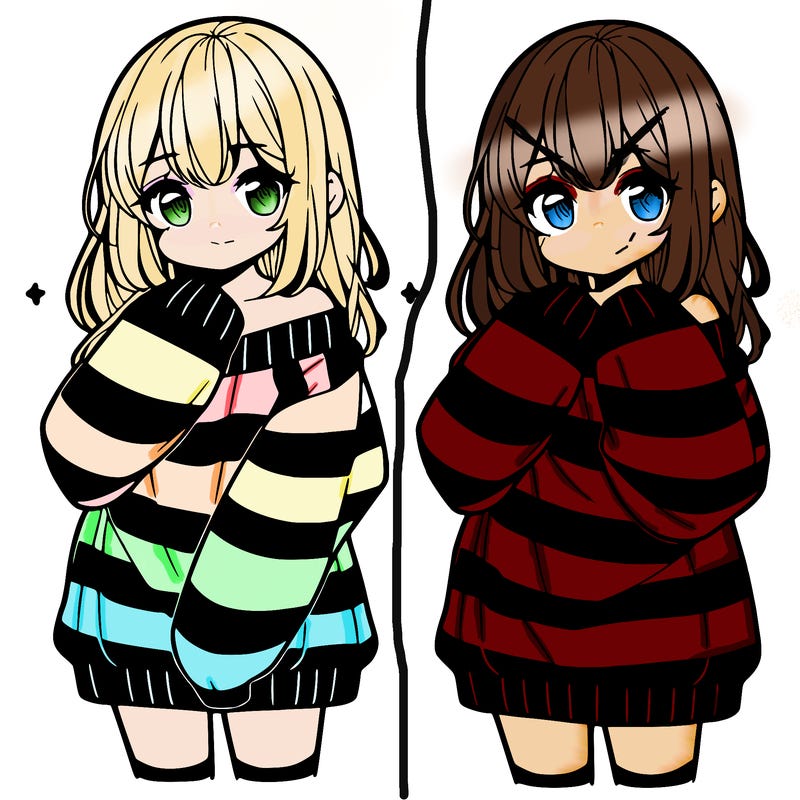 anime girl in a striped oversized sweater