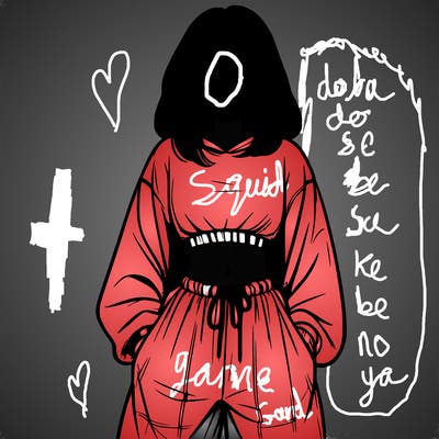 realistic girl faceless with baggy pants and a crop top