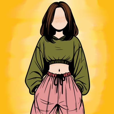 realistic girl faceless with baggy pants and a crop top