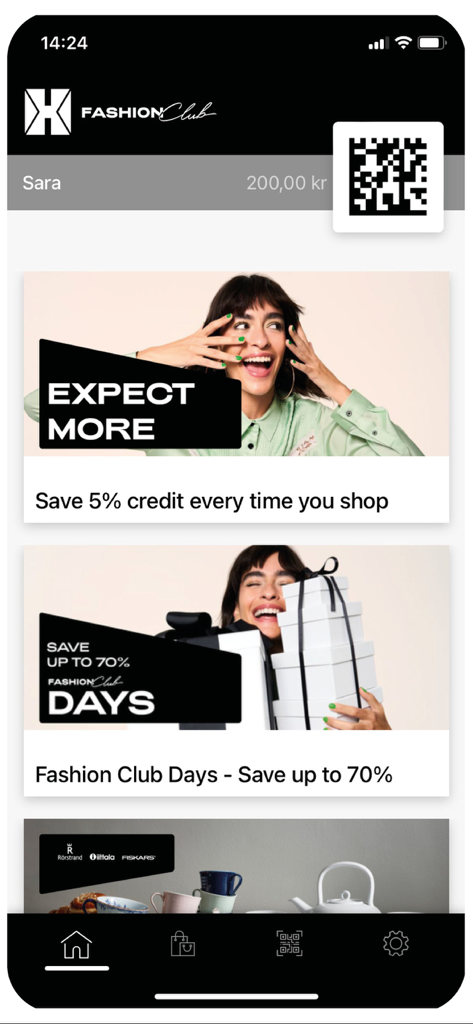 Hede Fashion Club app interface displaying member rewards and promotional discounts