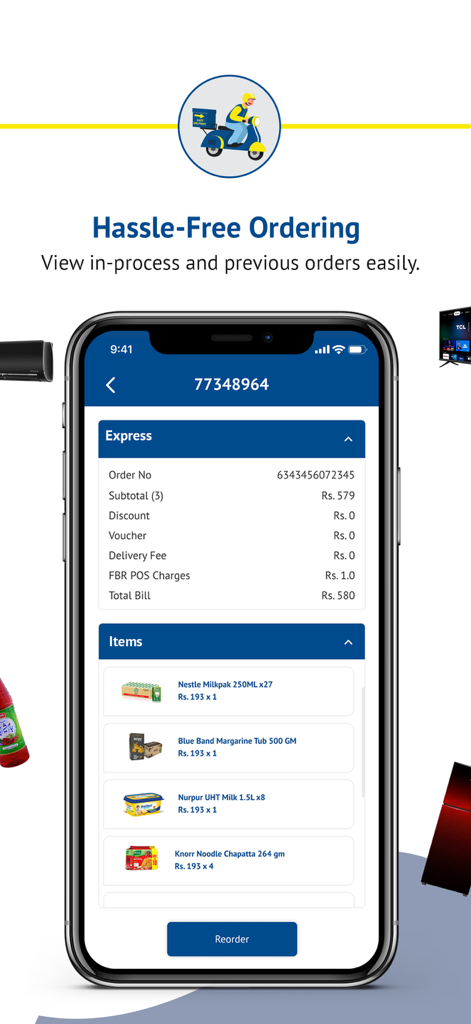 Metro Online. - Interfaz de la aplicación Metro Online mostrando un resumen detallado del pedido con un botón de volver a pedir y una lista de artículos de comestibles.