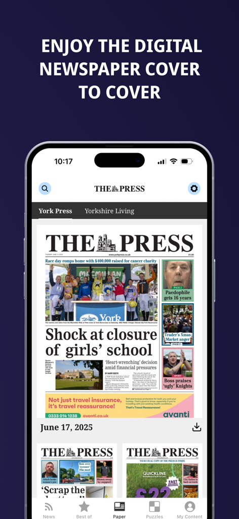 York Press - York Press app displaying a full digital newspaper edition on a mobile screen