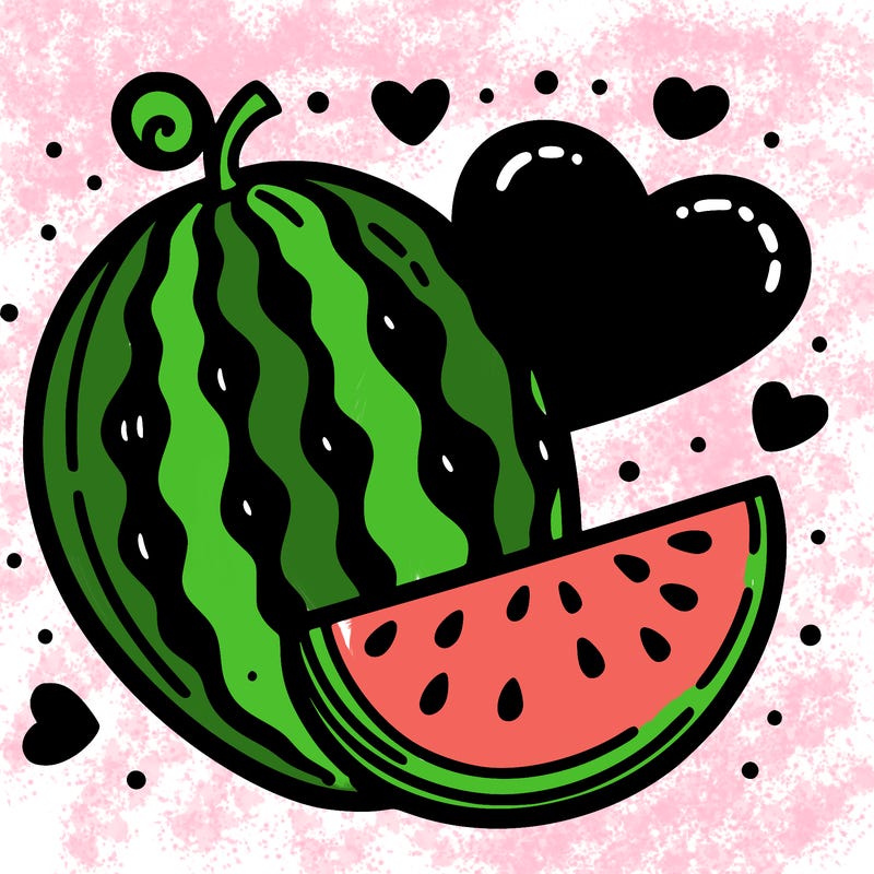 a watermelon with a heart background