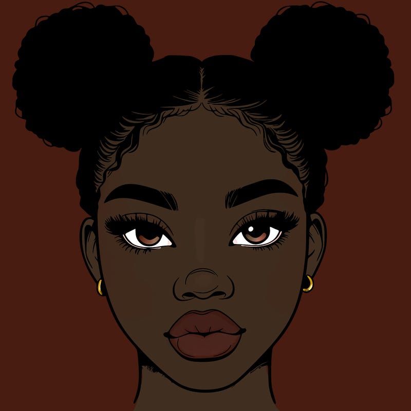 realistic black woman with two buns