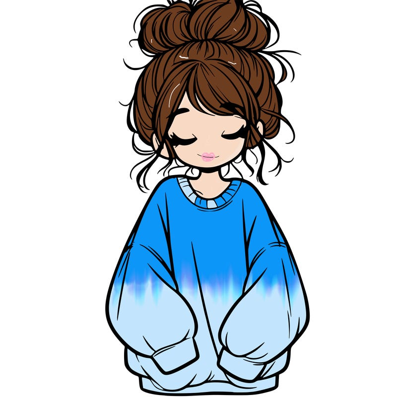 girl with baggy sweatshirt and messy bun