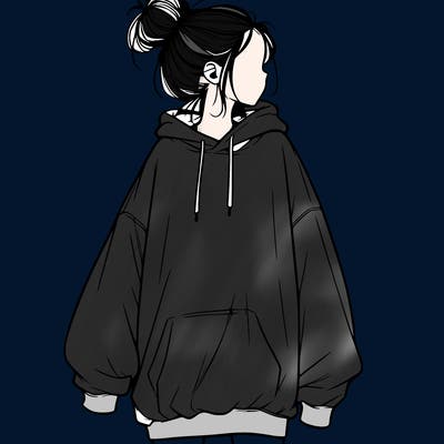 realistic girl with a oversized sweatshirt on and a bun