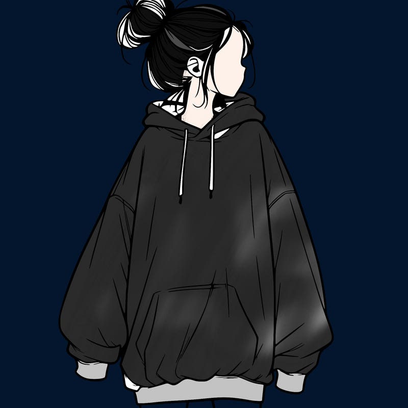 realistic girl with a oversized sweatshirt on and a bun