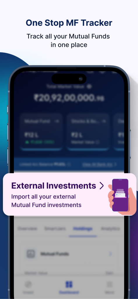 HDFC Bank SmartWealth - Dashboard der HDFC Bank SmartWealth App, das die Verfolgung externer Investmentfonds-Investitionen anzeigt