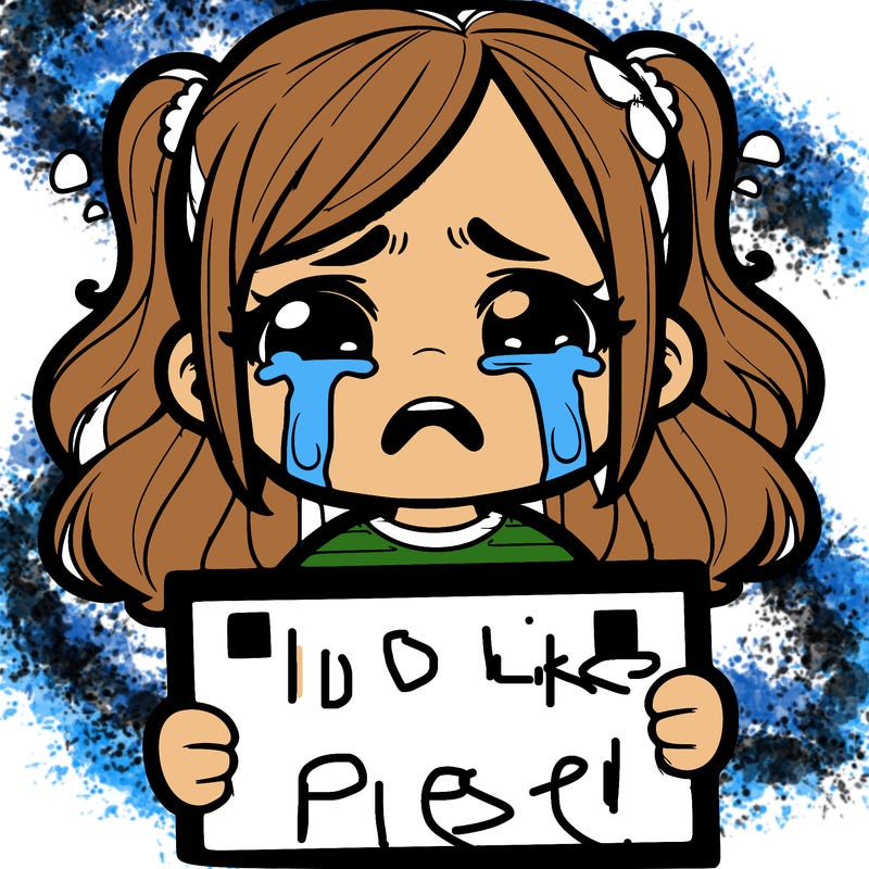 crying girl with sign