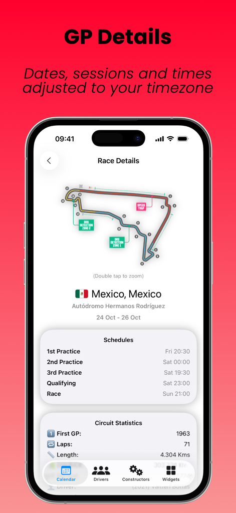 SpeedTrack F1 Widgets - F1 race schedule and circuit map for the Mexico Grand Prix