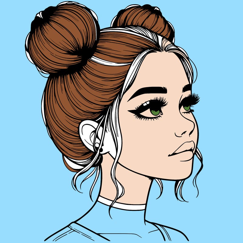 realistic girl with buns on the top of her head